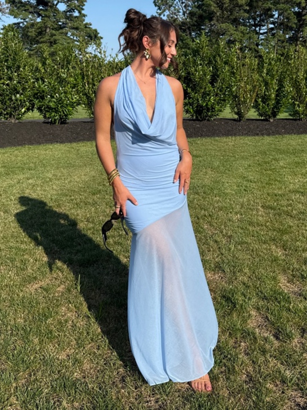 Mare Mare Cowl Neck Sheer Hem Dress - Picture 1 of 9